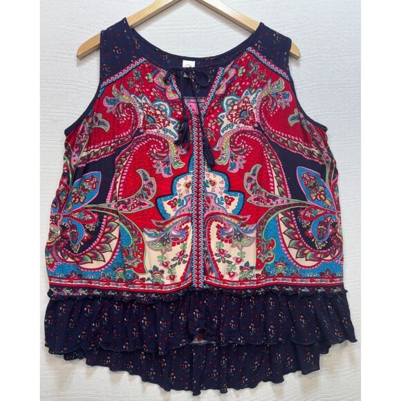Bila Womens V Neck Fashion Boho Top Sleeveless Size XL Multi Paisley Lightweight - Picture 1 of 10